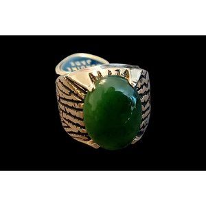 Vintage Clark And Coombs 18k HGE Genuine Jade Large Textured Band Ring 7.75